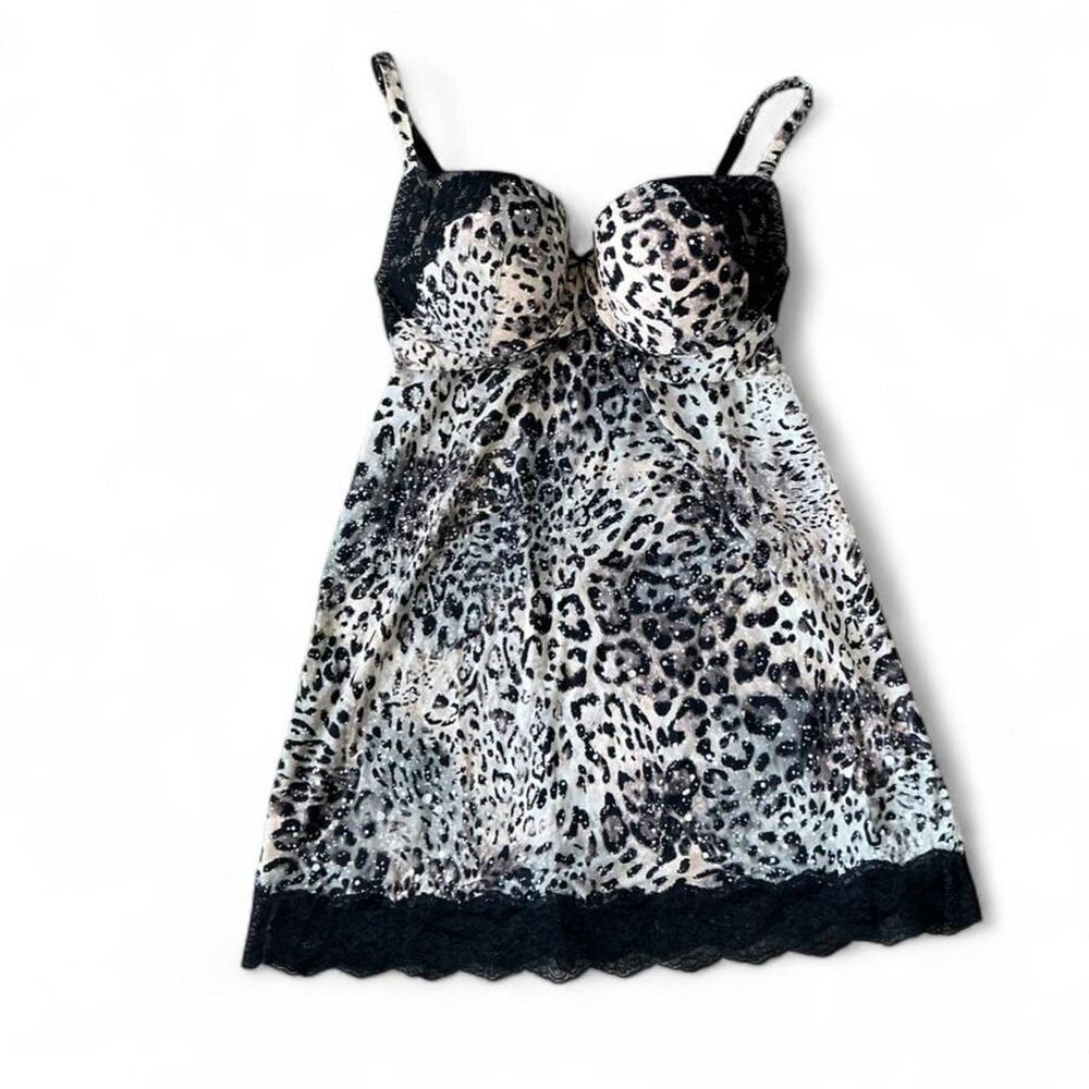 Victoria’s Secret Leopard Print Lace Babydoll Lingerie Mini Dress/Top – Size 34D